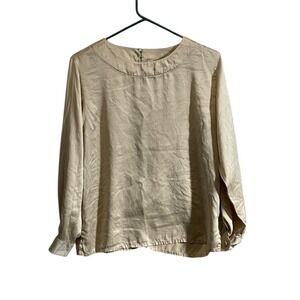 Vtg Jacqueline Ferrar Y2K Silk Blouse Med Pullover Beige Quiet Luxury Old Money